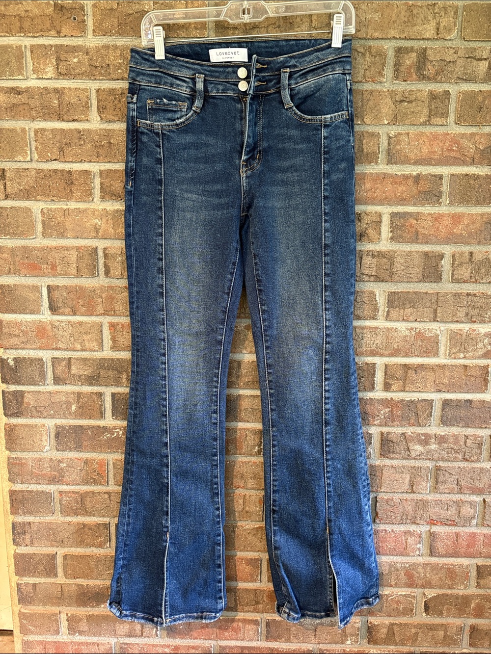 Lovervet Dark Blue High-Rise Flare Jeans with Front Seam Detail